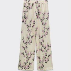 Zara Piped High-Waisted Flowy Printed Pants NWT Size XS